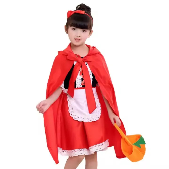 Children Little Red Riding Hood Cosplay Dress Princess Party Cosplay Coat Cape Halloween Costume for Kids Girls Fancy Dress