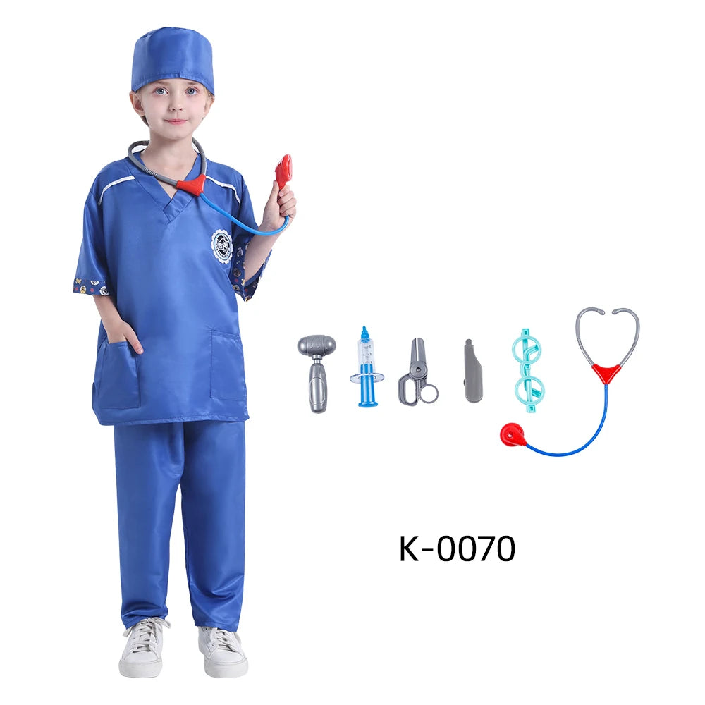 Child Surgeon Role Play Costume Halloween Party Kids Cosplay Astronaut Doctor Nurse Police Lawyer Pilot Costume