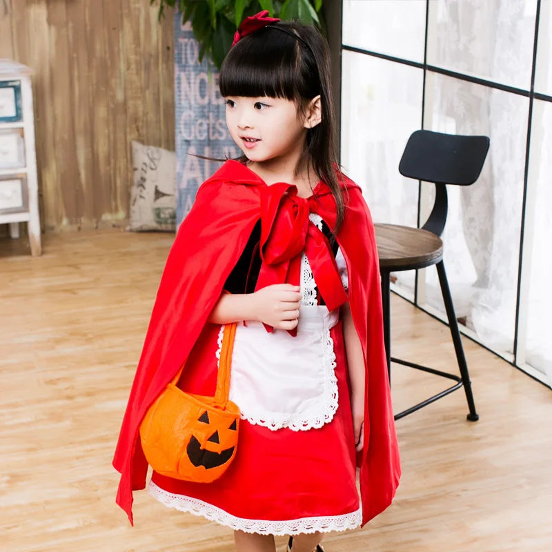 Children Little Red Riding Hood Cosplay Dress Princess Party Cosplay Coat Cape Halloween Costume for Kids Girls Fancy Dress