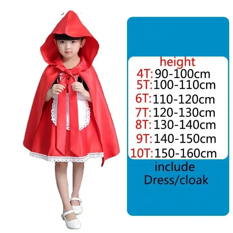Children Little Red Riding Hood Cosplay Dress Princess Party Cosplay Coat Cape Halloween Costume for Kids Girls Fancy Dress