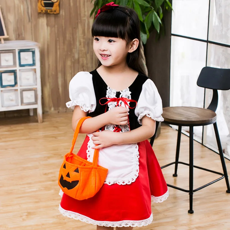 Children Little Red Riding Hood Cosplay Dress Princess Party Cosplay Coat Cape Halloween Costume for Kids Girls Fancy Dress
