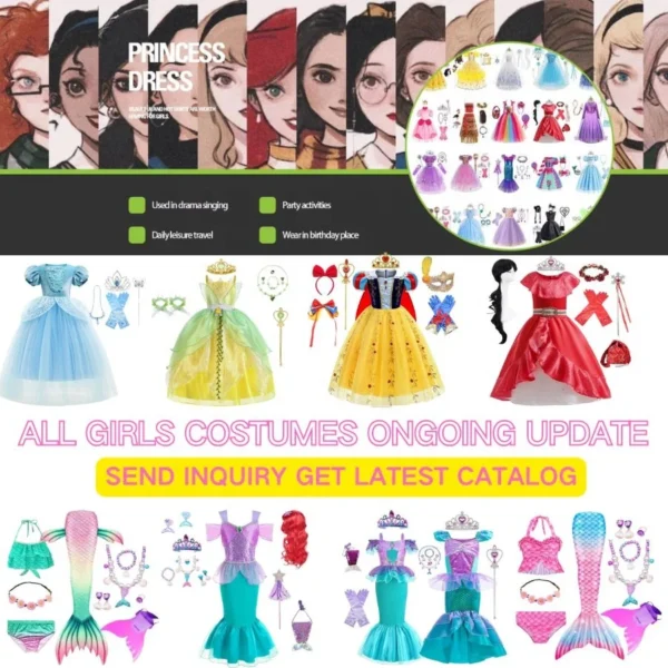 High Quality Wholesale Girls Cosplay Costumes Kids Halloween Exquisite Dress Accessories Children Princess Dresses