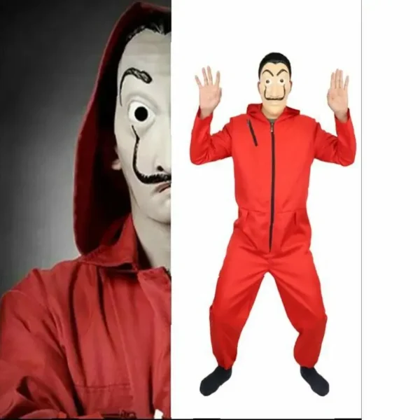 Banknote House Cosplay Costume Dali Dali Mask Red Jumpsuit Halloween Two-dimensional Role-playing Mask Costume Clown