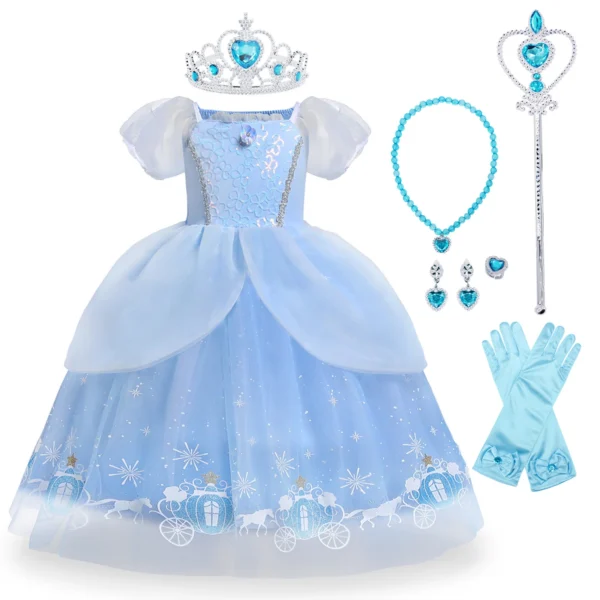 Fancy Blue Princess Gown TV & Movie Costume Children Fancy Halloween Princess Dress Kids Party Cosplay Costume for Girl