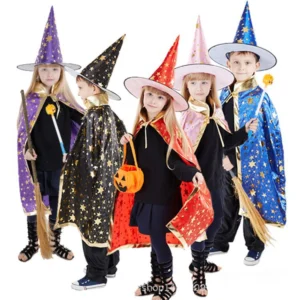 In Stock Halloween Magic Cloak Dress up Costume Props Digital Shining Printed  Wizard Cloak Ghost Pattern Witch Capes With Hat