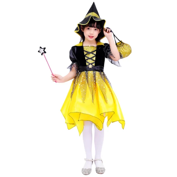 New Style Halloween Kids Cosplay Witch Costume Cute Girls Witch Costume Dress with Hat