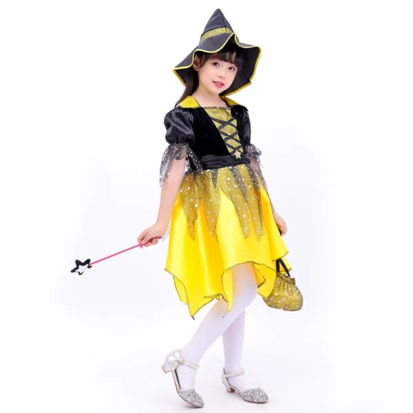 New Style Halloween Kids Cosplay Witch Costume Cute Girls Witch Costume Dress with Hat