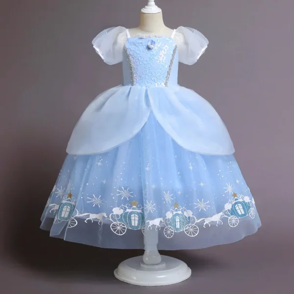 Fancy Blue Princess Gown TV & Movie Costume Children Fancy Halloween Princess Dress Kids Party Cosplay Costume for Girl