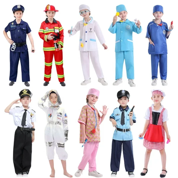 Child Surgeon Role Play Costume Halloween Party Kids Cosplay Astronaut Doctor Nurse Police Lawyer Pilot Costume
