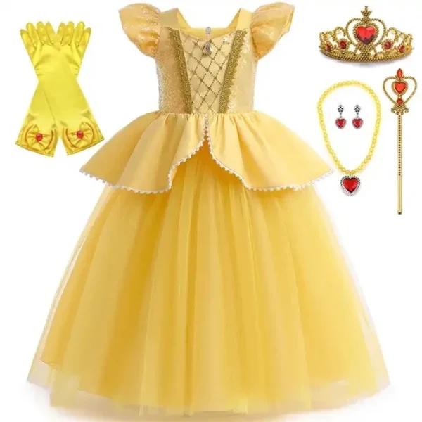 Halloween Christmas Princess Girls Costume Cosplay Dress Children Fancy Belle Princess Dresses With Accessories