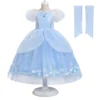 Fancy Blue Princess Gown TV & Movie Costume Children Fancy Halloween Princess Dress Kids Party Cosplay Costume for Girl