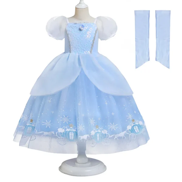 Fancy Blue Princess Gown TV & Movie Costume Children Fancy Halloween Princess Dress Kids Party Cosplay Costume for Girl