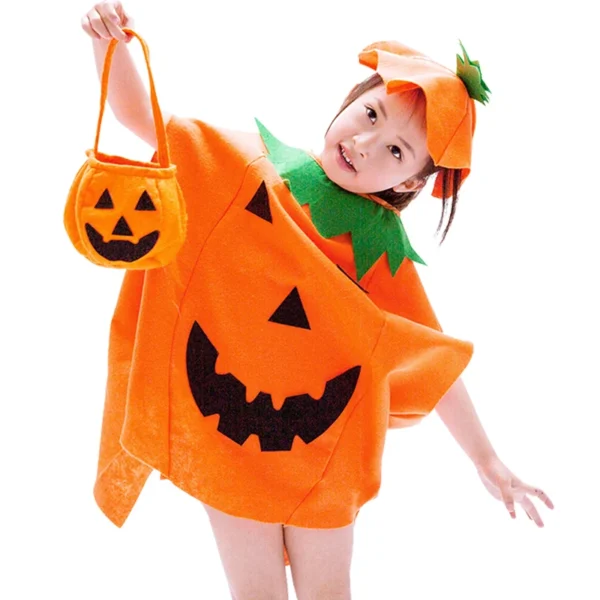 Halloween Pumpkin Costume for Kids Children Cosplay Party Clothes and Hat