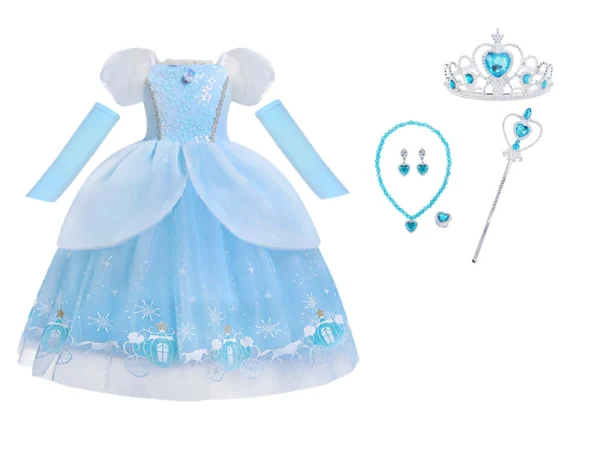 Fancy Blue Princess Gown TV & Movie Costume Children Fancy Halloween Princess Dress Kids Party Cosplay Costume for Girl