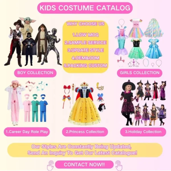 High Quality Wholesale Girls Cosplay Costumes Kids Halloween Exquisite Dress Accessories Children Princess Dresses