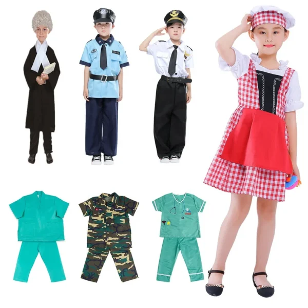 Child Surgeon Role Play Costume Halloween Party Kids Cosplay Astronaut Doctor Nurse Police Lawyer Pilot Costume